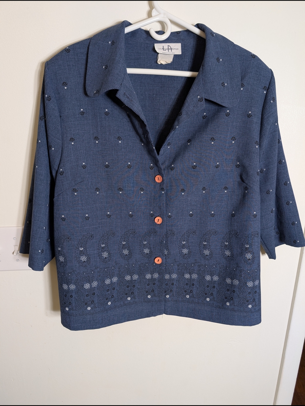 Vintage Blue Denim Lightweight Blazer with Coral Buttons